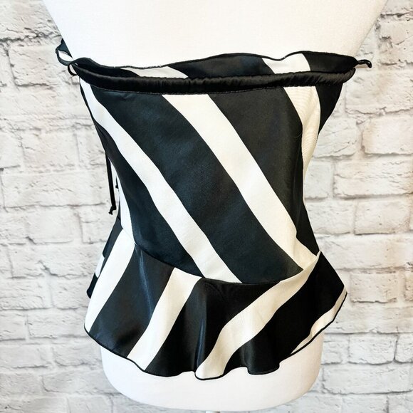 White House Black Market Satin Black & White Strapless Top | Size XS - Picture 8 of 11